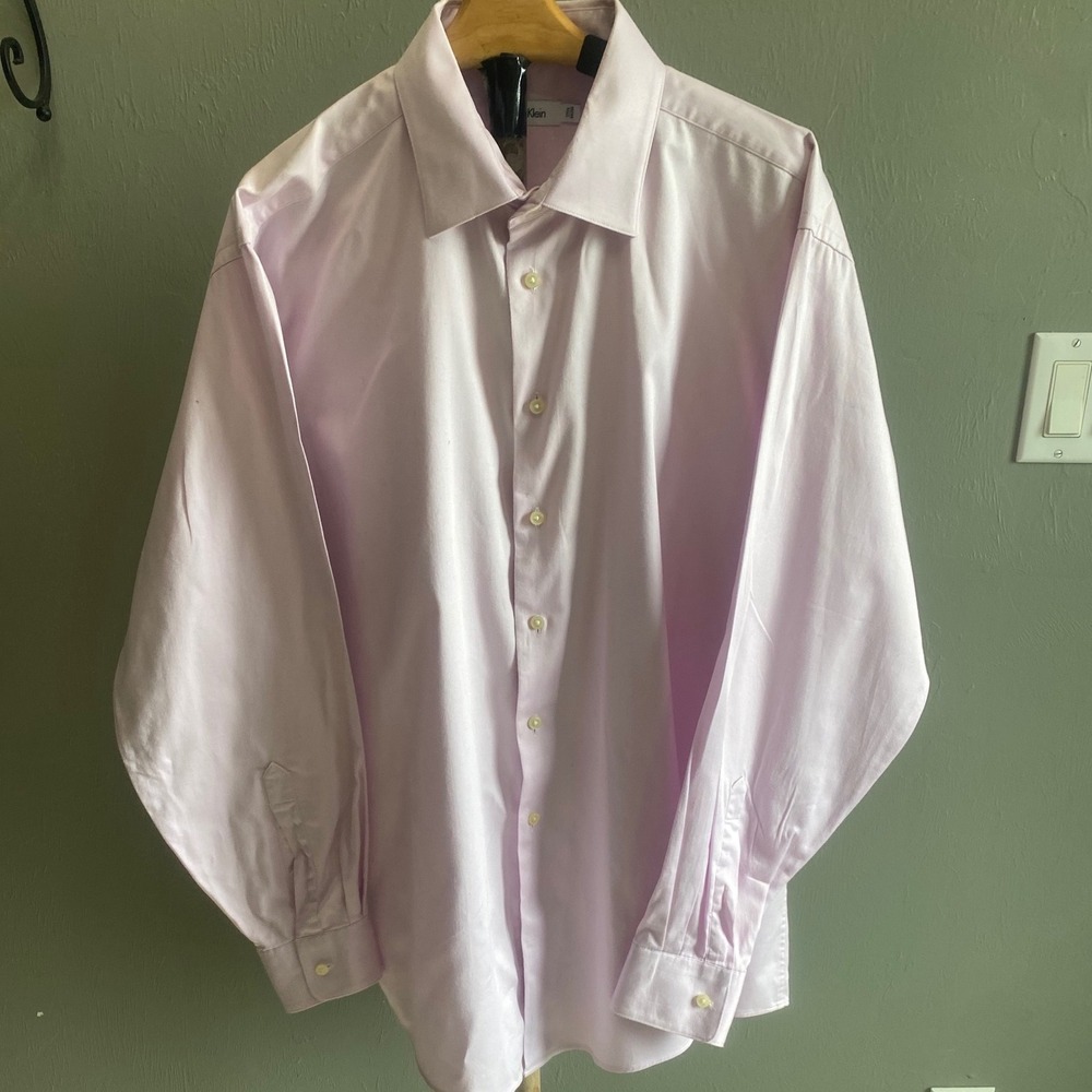 Calvin Klein Mens Dress Shirt Lavender Pink Long Sleeve Cotton Blend 17.5 34/35